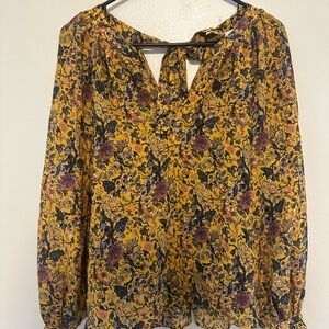 Madewell Yellow and Blue Long Sleeve Tie Front Blouse